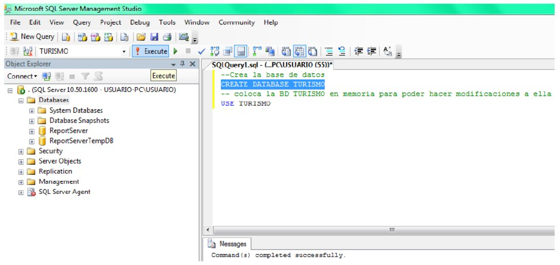 crear base de datos sql server